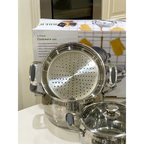 Bộ nồi inox AN06V Arber 6 món inox 304 kèm xửng hấp