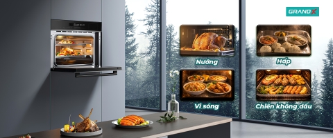 Lò nướng âm tủ GrandX GX50MOS7 | Hấp, Nướng, Vi sóng, Chiên không dầu