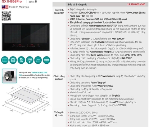 Bếp từ Grandx GX IH868XPro Series 8 nhập khẩu Malaysia | Kính Schott Ceran