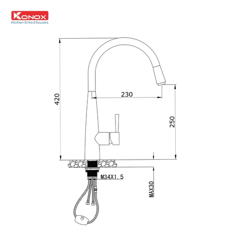 Vòi rửa bát dây rút Konox KN1901B