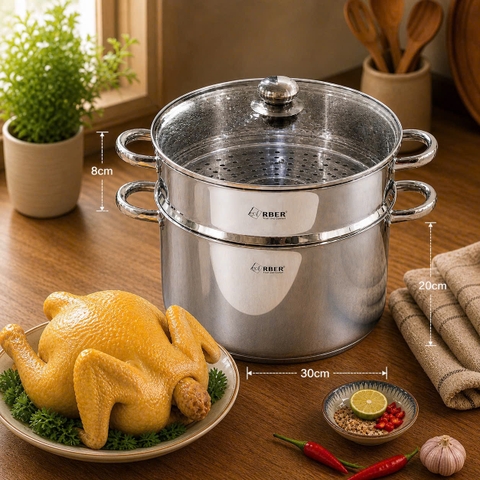 Nồi luộc gà AN30L Arber 13 lít inox 304 có xửng hấp