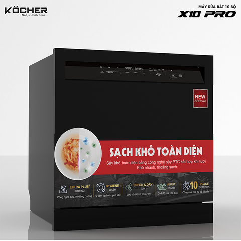 Máy rửa bát KOCHER X10 PRO - 10 bộ - Sấy độc lập & Tia UV diệt khuẩn