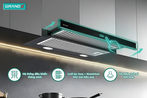 Máy hút mùi âm tủ GrandX GX H70F58B – Thiết kế tinh gọn, hút mạnh ±950m³/h, cực êm