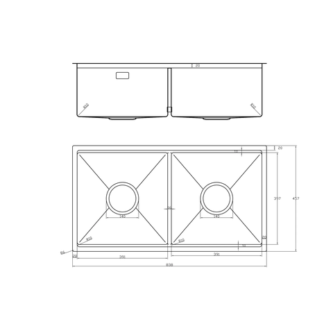 Chậu rửa bát Nobinox Lumia NJ524 - 2 hố cân, Inox 304 Posco