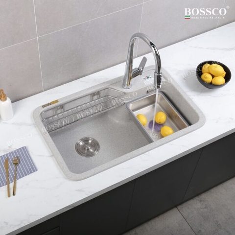 Chậu rửa chén đá 1 hộc bo góc BOSSCO BC-KT8150XKS Xám Kim Sa