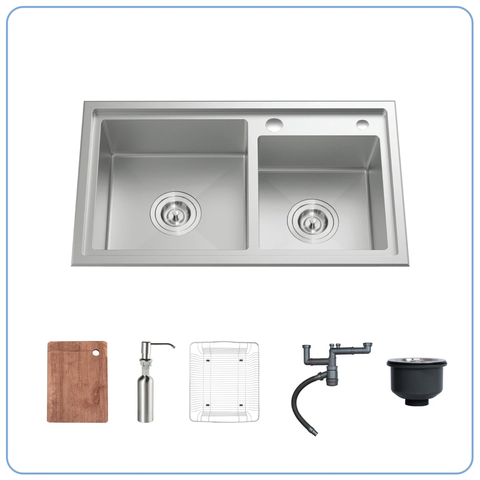 Chậu rửa bát Nobinox Liken NL786 - Inox Posco 304, 2 hố lệch