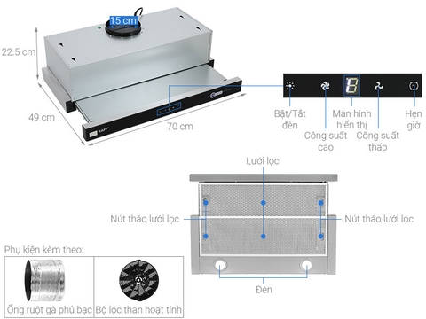 Máy Hút Mùi KAFF KF-TL700ST - Âm Tủ Cảm Ứng