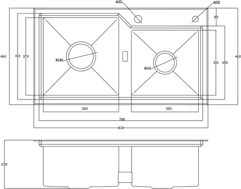 Chậu rửa bát Nobinox Lumia NJ512 - 2 hố lệch, Inox 304 Posco siêu dày
