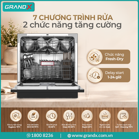 Máy rửa bát GrandX SMS6GX10B để bàn - 13 bộ sấy PTC