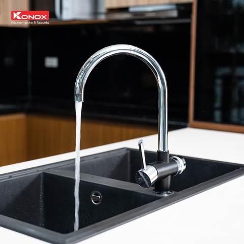 Vòi rửa bát Konox Trim-Water Black - 3 đường nước