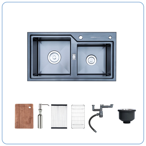 Chậu rửa bát Nobinox Lumia NJ513B - PVD Đen, Inox 304 Posco