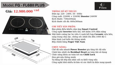 Bếp từ đôi Fuger FG FL68II Plus ( Bản mới ) Nấu nhanh, tiết kiệm điện, an toàn tuyệt đối