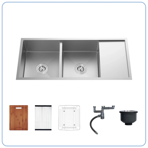 Chậu rửa bát Nobinox Liken NL748 - 2 hố cân có bàn chờ, Lắp âm tinh tế