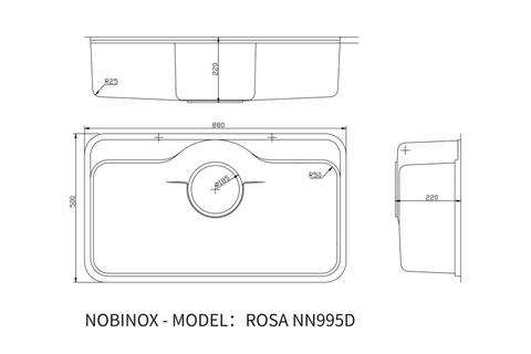 Chậu rửa bát 1 hố Nobinox ROSA NN995D - Kích thước lớn 880mm