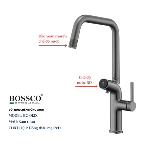 Vòi rửa chén nóng lạnh BOSSCO BC-012X Xám Titan