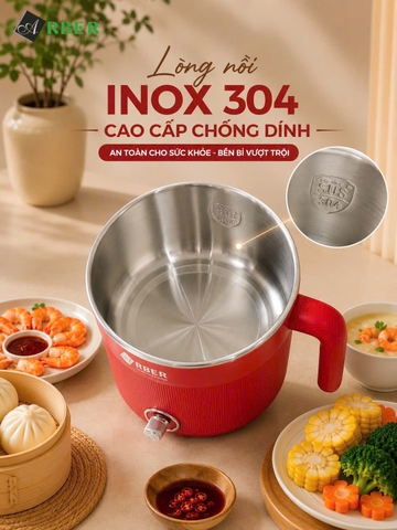 Nồi Lẩu Mini Arber DN05 Màu Đỏ 1.8 Lít Kèm Xửng Hấp