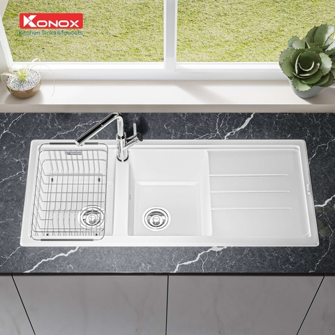 Chậu rửa bát đá Konox Phoenix 1160 White Silver