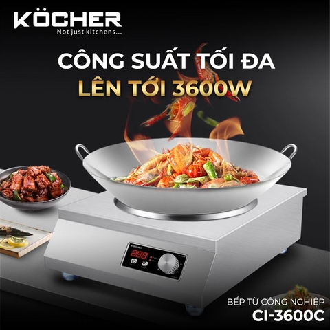 Bếp từ công nghiệp Kocher CI-3600C mặt lõm - Inverter sôi liu riu 45%