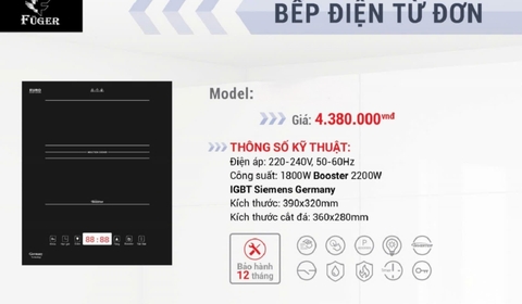 Bếp từ đơn âm Fuger FG 818A – Inverter tiết kiệm điện, Booster siêu nhanh