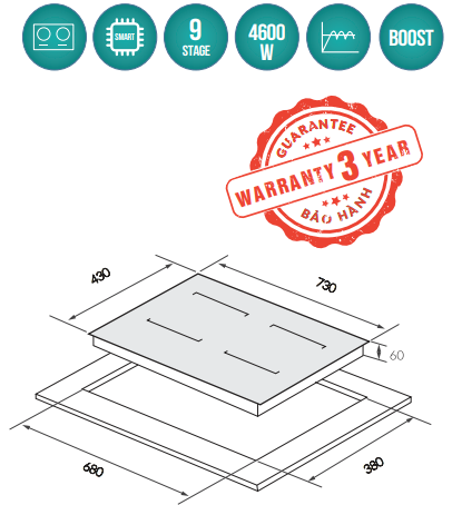Bếp từ đôi GrandX GX-IH696SE Series 6 Malaysia - Gemany IC kép
