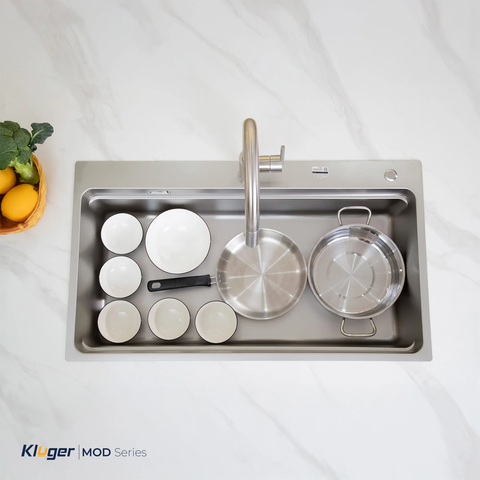 Chậu rửa bát Kluger KF8850FS Basic – Chậu inox Linen 1 hố hiện đại