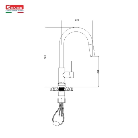 Vòi rửa bát Konox Reno - Inox SS304 nguyên khối