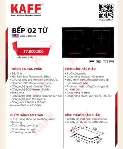 Bếp Từ Đôi KAFF KF-GT3048II - Nhập Khẩu Malaysia, Đầu Đốt E.G.O