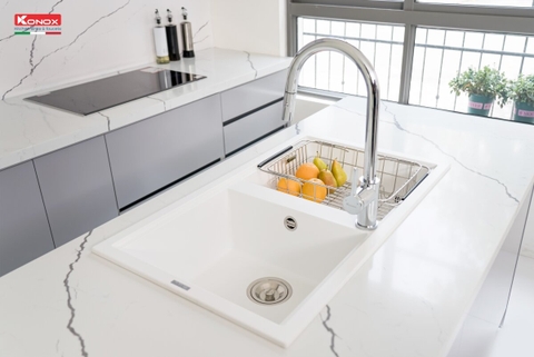 Chậu rửa bát đá Granite Konox Phoenix Smart 860 – White Silver