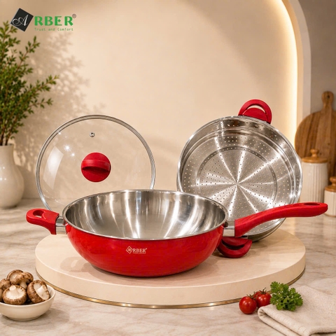 Chảo sâu lòng có xửng hấp CH30MD Arber 30cm đa năng