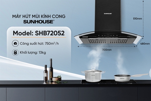 Máy hút mùi kính cong SUNHOUSE SHB72052