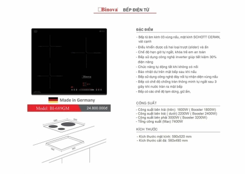 Bếp từ 3 vùng Binova BI-689GM nhập khẩu Đức