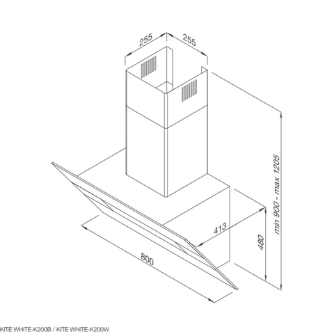 Máy hút mùi kính vát Malloca Kite White K200W - Nhập khẩu Ý