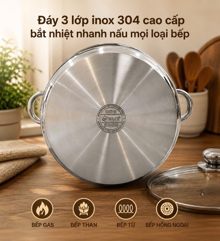 Nồi luộc gà AN30L Arber 13 lít inox 304 có xửng hấp