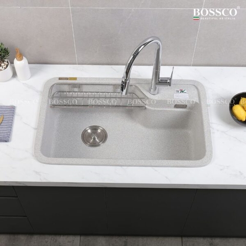 Chậu rửa chén đá 1 hộc bo góc BOSSCO BC-KT8150XKS Xám Kim Sa