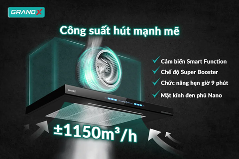 Máy hút mùi âm tủ GrandX GX H70F85B nhập Malaysia, Smart Inverter BLDC 60%