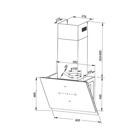 Máy hút mùi áp tường Malloca MC 60GTC - Mặt kính đen