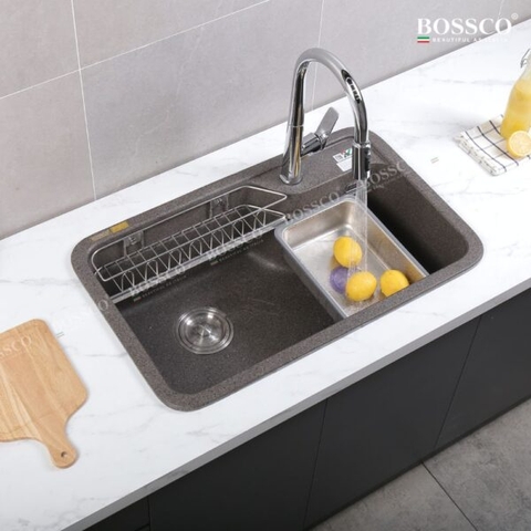 Chậu rửa chén đá 1 hộc bo góc BOSSCO BC-KT8150NKS Nâu Kim Sa