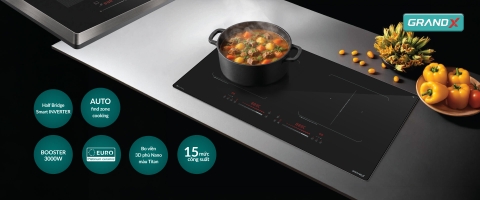 Bếp từ đôi GrandX GX IH786Titan mặt kính Nano Titan.
