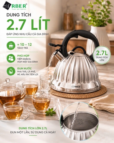 Ấm Đun Nước Arber AB2.7QT 2.7 Lít Inox 304