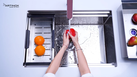 Chậu rửa bát Artinox Titanium NA885U - Size Đại 860mm, Lắp âm Ý