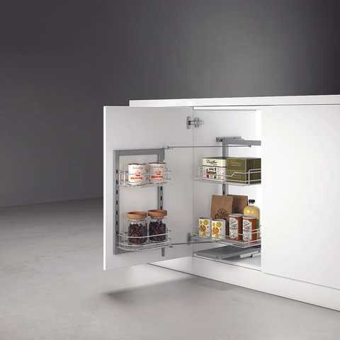 Rổ tủ đồ khô Hafele DOLCE 548.65.006 | 2 Tầng Inox 304 Cánh Mở Xoay