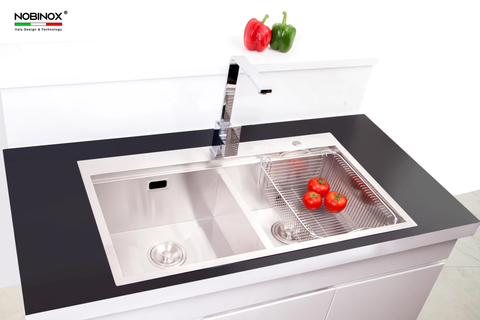 Chậu rửa bát Nobinox Liken NL785 - 2 hố cân, Inox 304 Posco