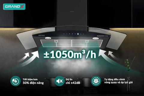 Hút mùi kính cong GrandX GX H90C62M - 1050m3/h Premium