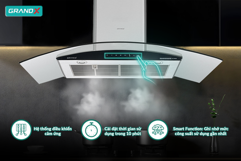 Hút mùi kính cong GrandX GX H90C62S - BLDC 1050m3/h siêu êm