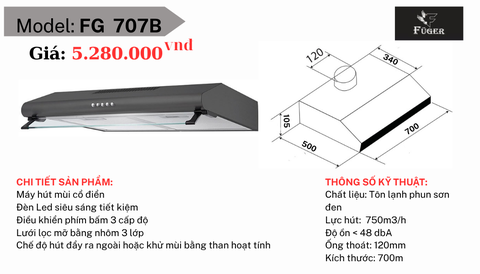 Hút Mùi Cổ Điển Fuger FG 707B – 750m³/h – Bền bỉ hiệu suất cao