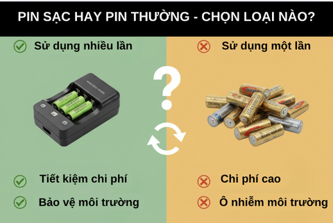 🔋 Pin Sạc Hay Pin Thường – Nên Chọn Loại Nào Phù Hợp Nhất Cho Thiết Bị Của Bạn?
