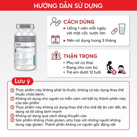 B18 Thực phẩm bảo vệ sức khỏe Zn Zinc Liposomal - Biocyte