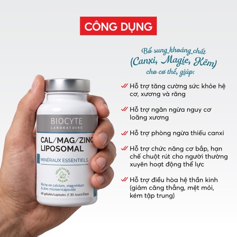 B20 Thực phẩm bảo vệ sức khỏe Cal/Mag/Zinc Liposomal - Biocyte