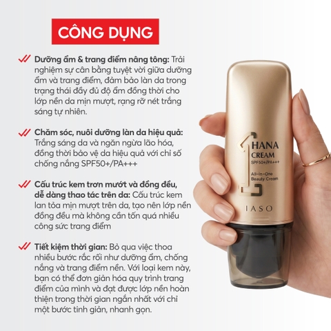 I76 Kem nền chống nắng dưỡng ẩm da Hana Cream SPF50+/PA+++ - IASO