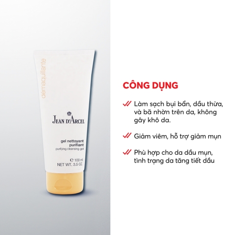 J158L Gel rửa mặt Purifying cho da dầu, da mụn Purifying Cleansing Gel - Jean d'Arcel